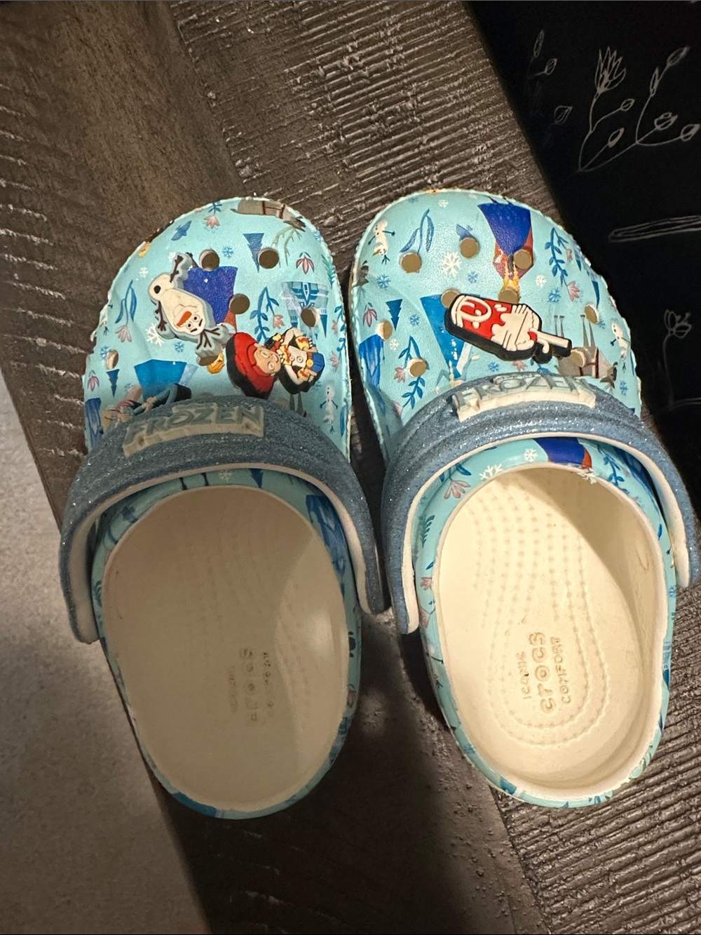 CROCS Kids Blue Frozen Character Clogs with Glitter Strap